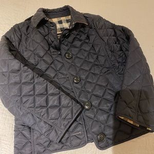 Girls black quilted Burberry jacket size 8.